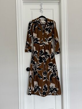 Cleobella Brown Floral Button-Front Midi Dress NWOT